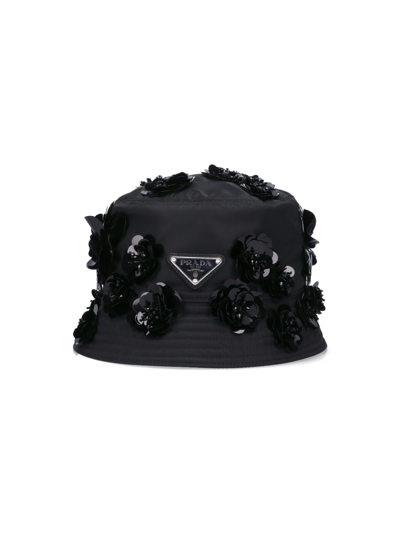 Shop Prada Sequins Detail Bucket Hat In Nero