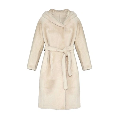 Shop Yves Salomon Reversible Hooded Shearling Maxi Coat In Blanc