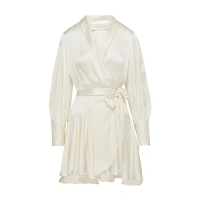 Shop Zimmermann Silk Wrap Mini Dress In Cream