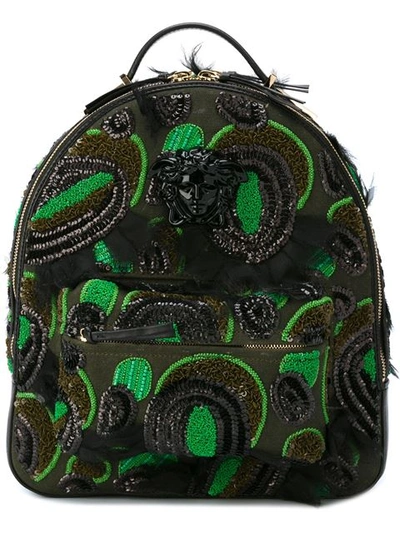 Versace Multicolor Dusty Green Backpack In Animalier