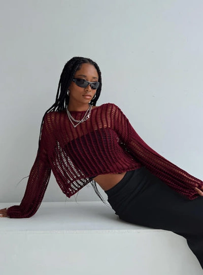 Princess Polly The Kennedy Sweater In Burgundy | ModeSens