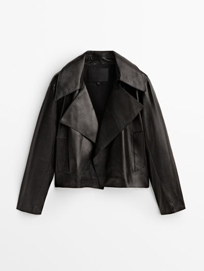 Shop Massimo Dutti Nappa Leather Jacket With Maxi Collar In Black