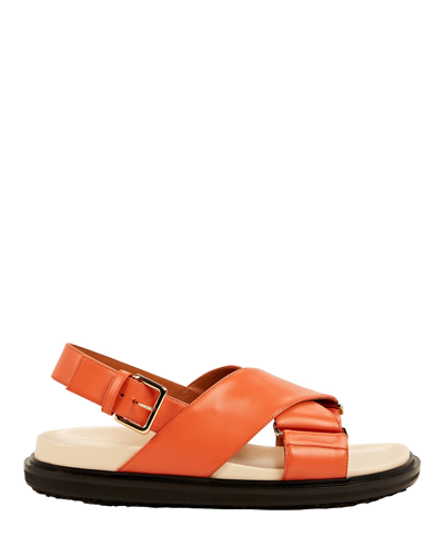 Shop Marni Fussbett Leather Slingback Sandals In Orange