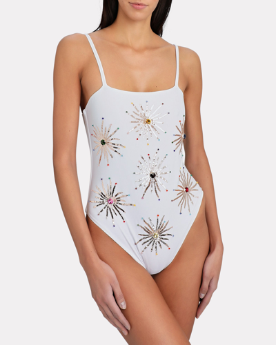Shop Oceanus Dolly Embroidered One-piece Swimsuit In White