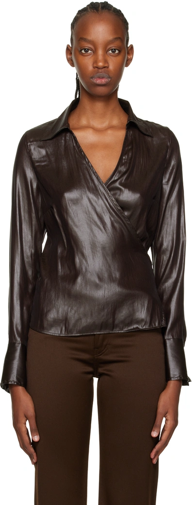 Shop Our Legacy Brown Wrap Shirt In Glazed Brown Liquid