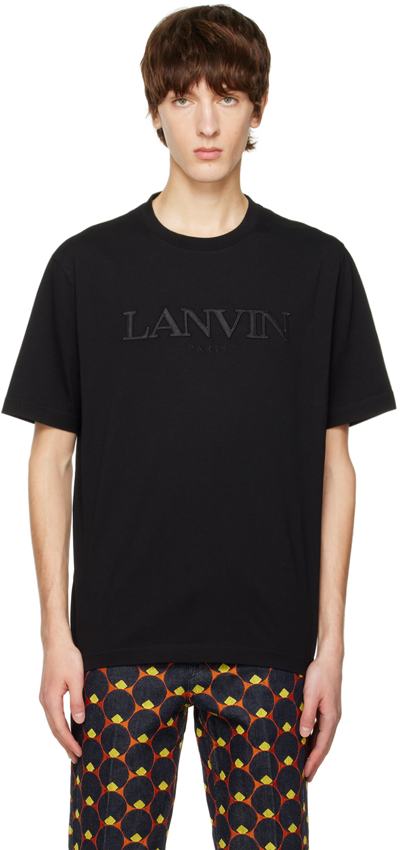 Shop Lanvin Black Embroidered T-shirt In 10 Black
