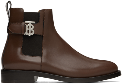 Shop Burberry Brown Monogram Chelsea Boots In Tan