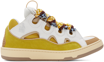 Shop Lanvin White & Yellow Curb Sneakers In 0080 White/yellow