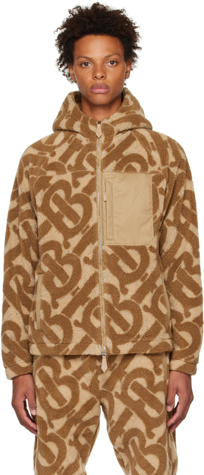 Burberry Monogram Fleece Jacquard Hooded Top In Beige