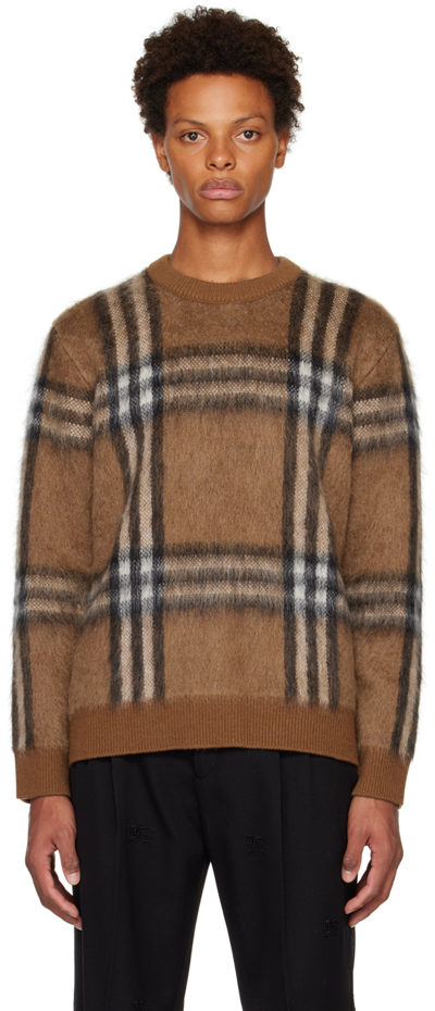 Shop Burberry Brown Check Sweater In Dark Birch Brown