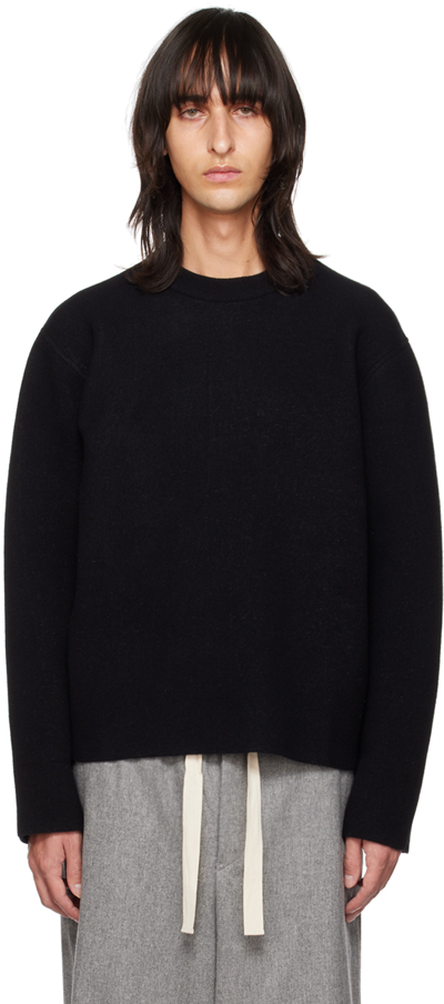 Shop Jil Sander Black Crewneck Sweater In 460 - Open Navy With