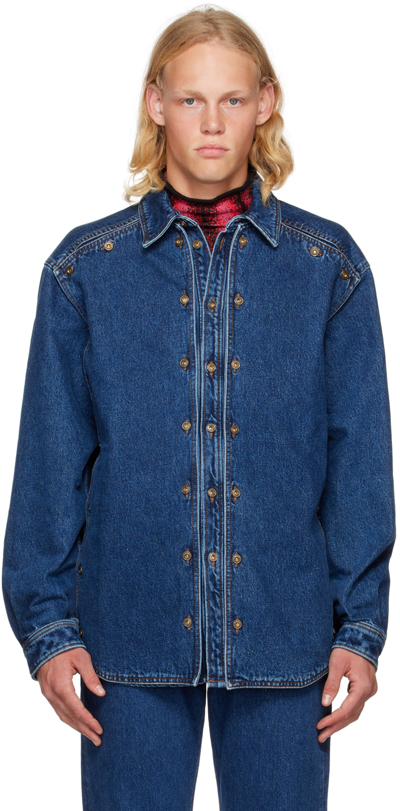 Shop Y/project Navy Button Panel Denim Shirt