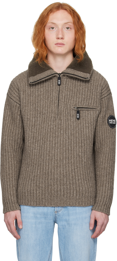 Shop Giorgio Armani Beige Zip Sweater