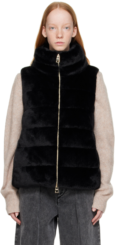 Shop Herno Black Lady Faux-fur Down Vest In 9300 Nero