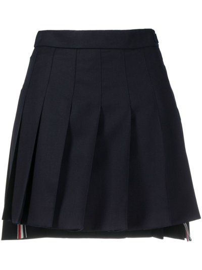Thom Browne Pleated Drop-hem Mini Skirt In Blue