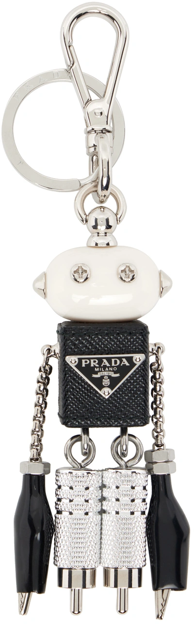 Prada Saffiano Leather Robot Trick Keychain In Black ModeSens