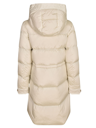 Shop Woolrich Concealed Long Padded Jacket In Cream