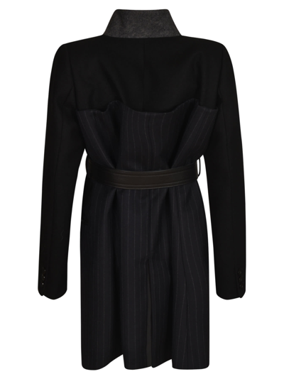 Shop Sacai Belted Stripe Coat In Black/navy