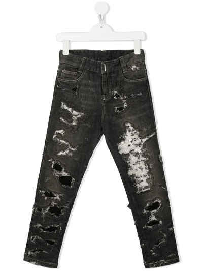 Shop Givenchy Kids Slim Fit Jeans In Black Denim With Distressed Effect In Slavato