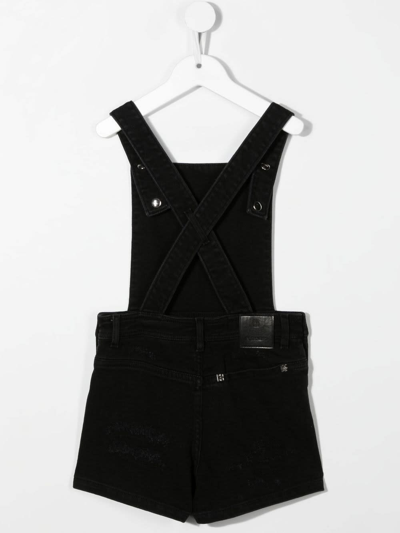 Shop Givenchy Kids Black Dungarees With White Bandana Print In Denim Scuro