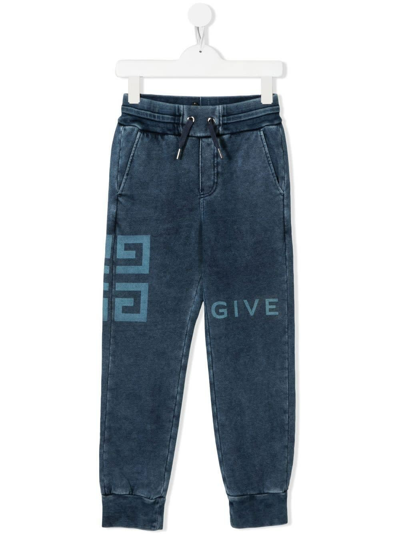 Shop Givenchy Kids Denim Blue Joggers With  4g Print In Denim Scuro