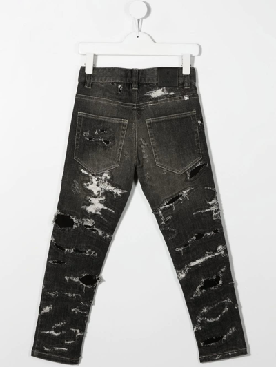 Shop Givenchy Kids Slim Fit Jeans In Black Denim With Distressed Effect In Slavato