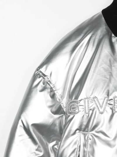 Shop Givenchy Kids Silver Metallic Bomber Jacket With Logo In Grigio Chiaro