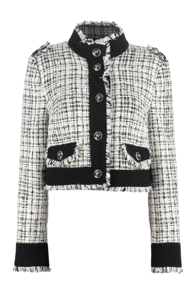 Shop Dolce & Gabbana Cotton Blend Tweed Jacket In White