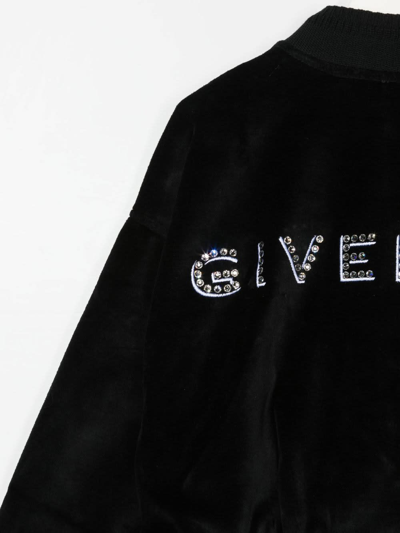 Shop Givenchy Black Velvet Kids Bomber Jacket With  Signature In Nero