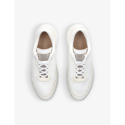 Shop Chloé Chloe Men's White Nama Embroidered Suede And Recycled Mesh Trainers