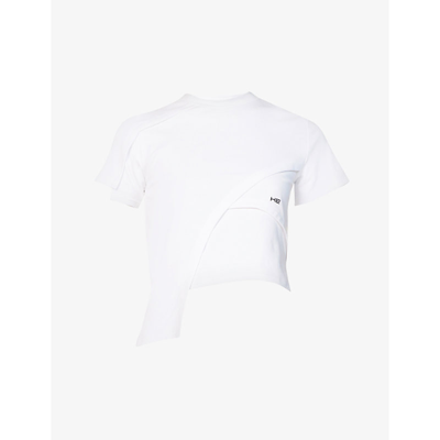 Shop Heliot Emil Women's White Deconstructed Logo-print Stretch-cotton T-shirt