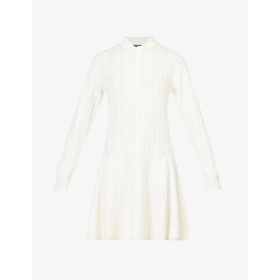 Shop Polo Ralph Lauren Womens Chic Cream Cable-knit Wool-blend Collared Mini Dress