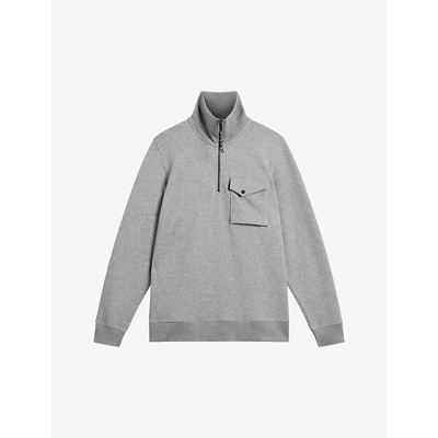 Shop Ted Baker Men's Grey Ecos Funnel-neck Cotton-blend Sweatshirt