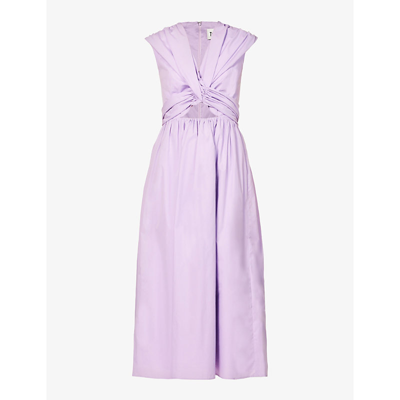 Shop Tove Womens Lilac Carine Twisted-panel Organic-cotton Midi Dress