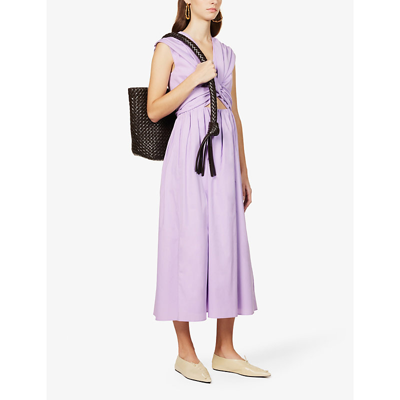 Shop Tove Womens Lilac Carine Twisted-panel Organic-cotton Midi Dress