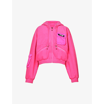 Rotate Sunday Cropped Fleece-texture Recycled-polyester Jacket In Pink Glow  | ModeSens