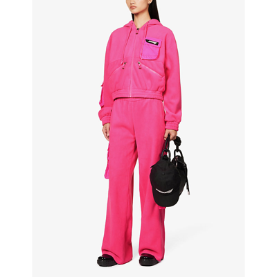 Shop Rotate Birger Christensen Cropped Fleece-texture Recycled-polyester Jacket In Pink Glow