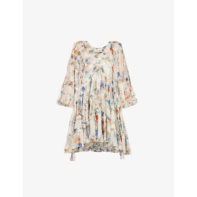 Shop Zimmermann Womens Topaz Peony Floral Clover Floral-print Silk Mini Dress