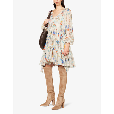 Shop Zimmermann Womens Topaz Peony Floral Clover Floral-print Silk Mini Dress