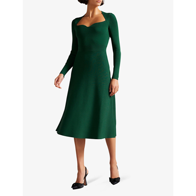 Shop Ted Baker Womens Dk-green Polliah Sweetheart-neckline Stretch-knit Mini Dress