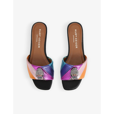 Shop Kurt Geiger Kensington Eagle-embellished Rainbow Metallic-leather Mules In Multi-coloured