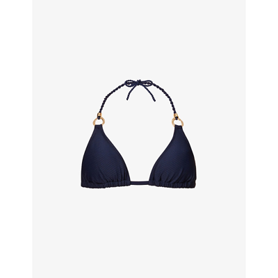 Shop Heidi Klein Womens Navy Ring Halterneck Woven Bikini Top
