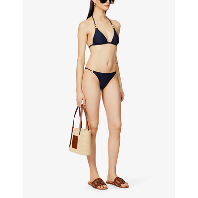 Shop Heidi Klein Womens Navy Ring Halterneck Woven Bikini Top
