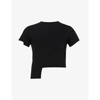 Shop Heliot Emil Women's Black Deconstructed Logo-print Stretch-cotton T-shirt