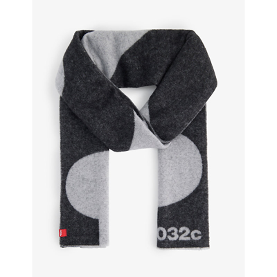 Shop 032c Logo-print Wool-blend Scarf In White/black