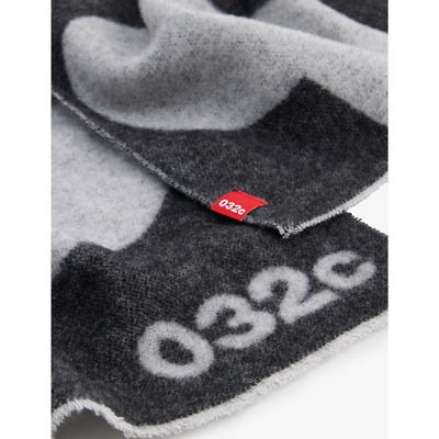 Shop 032c Logo-print Wool-blend Scarf In White/black