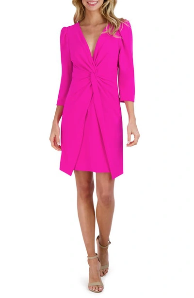 Shop Julia Jordan Knotted Three-quarter Sleeve Minidress In Fuchsia