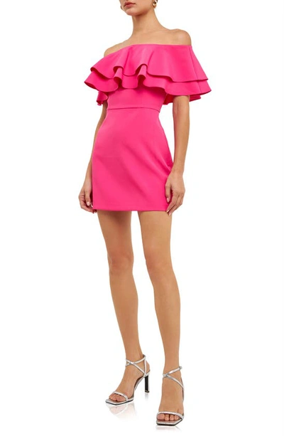 Endless Rose Ruffle Off The Shoulder Minidress In Fuchsia