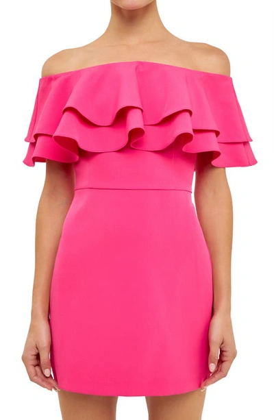 Endless Rose Ruffle Off The Shoulder Minidress In Fuchsia