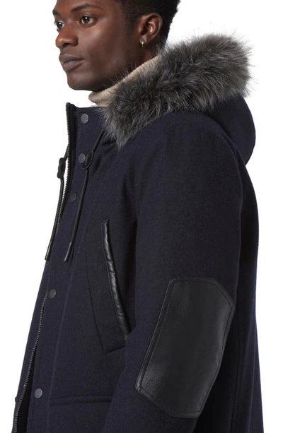Andrew Marc Dawson Water Resistant Jacket With Faux Fur Trim In Blue Heather